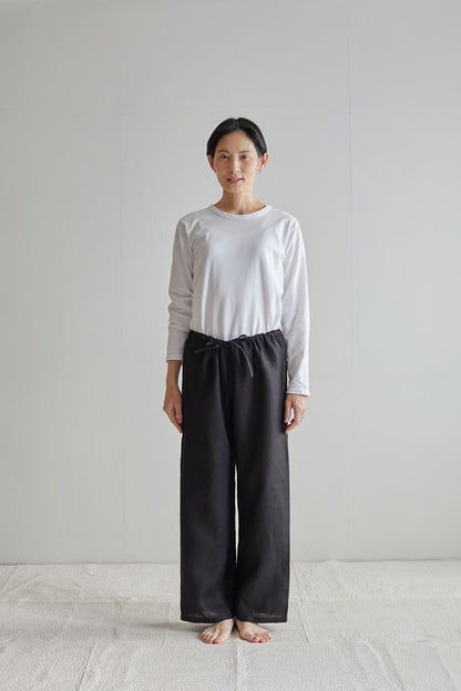 Fog Linen Work Lounge Pants- Oise Draw String Pants Black