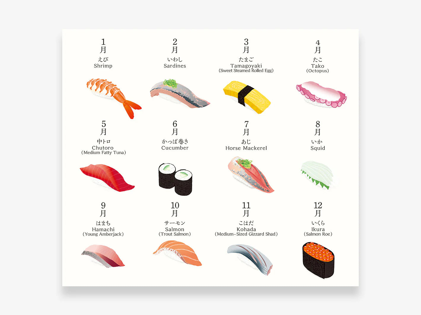 Midori 2025 Wall-Hanging Calendar - Sushi