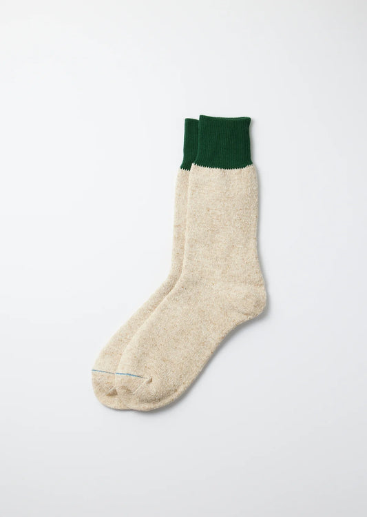 2023 AW Rototo Double Face Socks "Silk & Cotton" (Green/Beige)