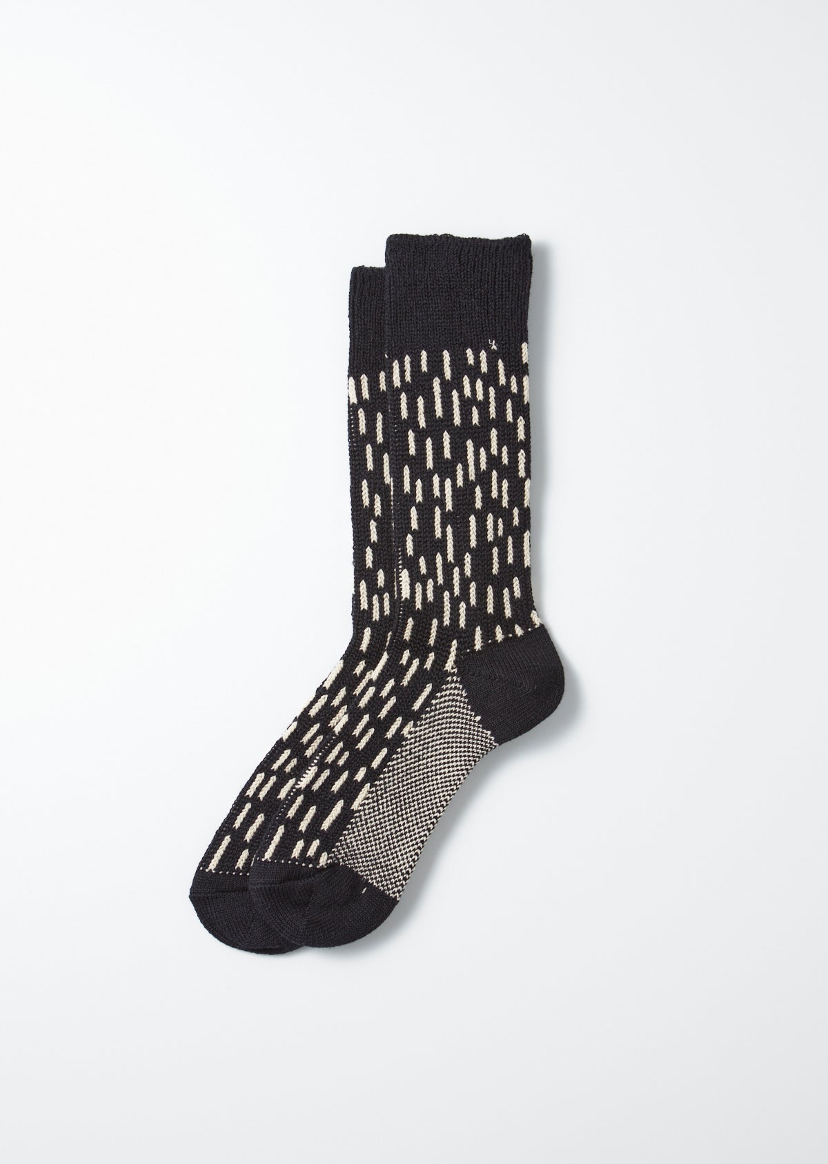 ROTOTO Rain Drop Crew Socks (Black/Ivory)