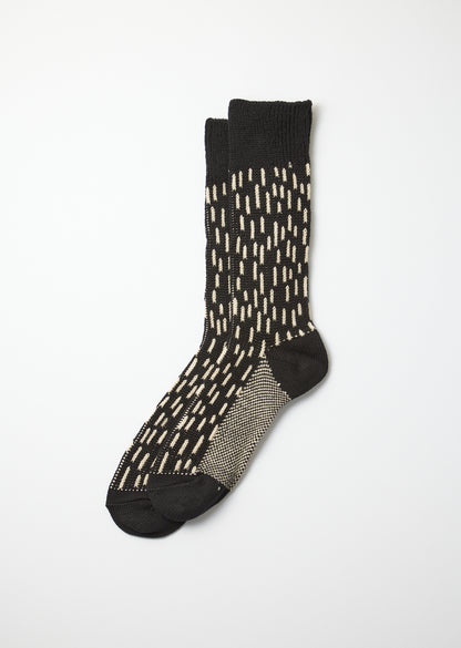 ROTOTO Rain Drop Crew Socks (Black/Ivory)