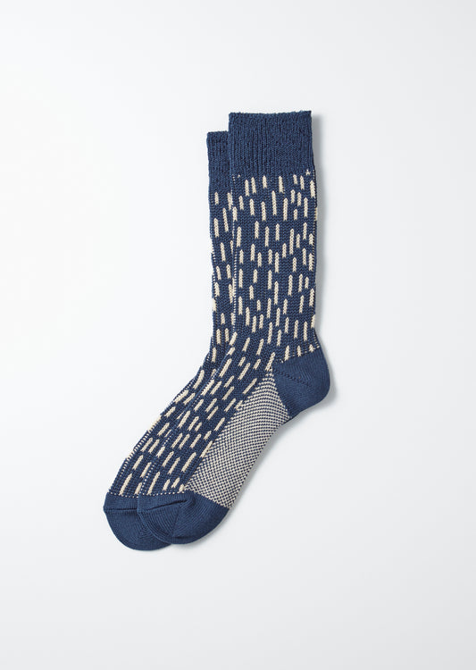 ROTOTO Rain Drop Crew Socks (Blue/Ivory)