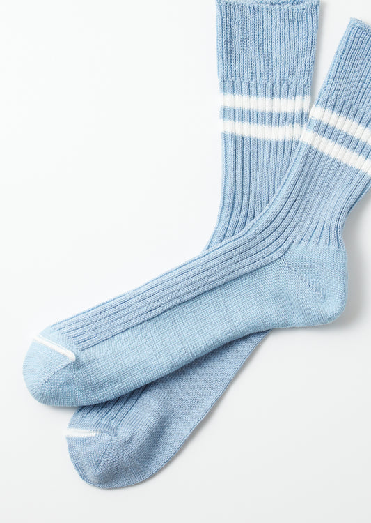 Rototo Hemp Organic Cotton Stripe Socks - Morning Blue/White