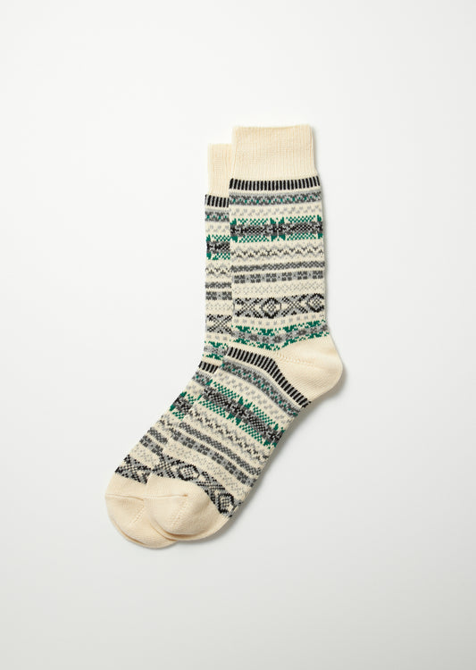 Rototo JACQUARD CREW SOCKS ”FAIRISLE” (Ivory)