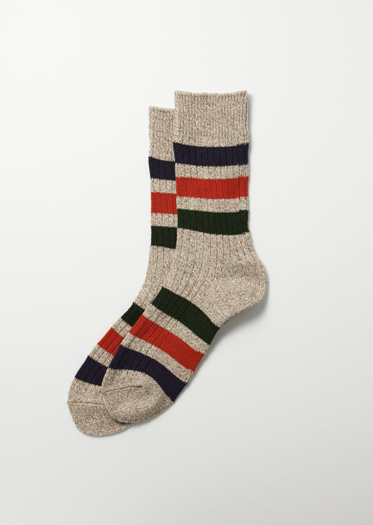 Rototo PARK STRIPE CREW SOCKS (Beige)