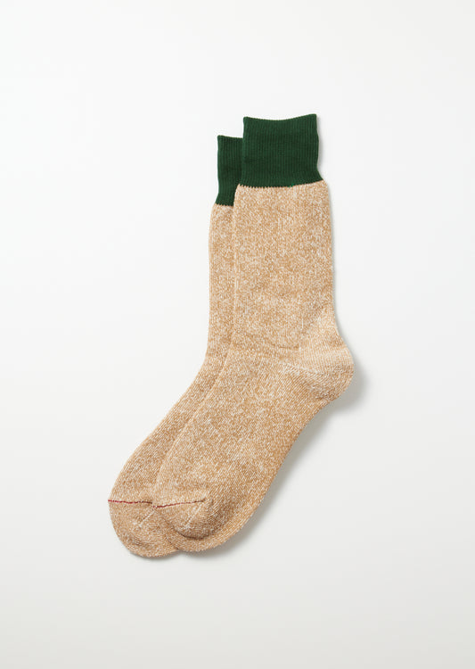 ROTOTO Double Face Socks "Silk & Cotton" (D. Green/Beige)