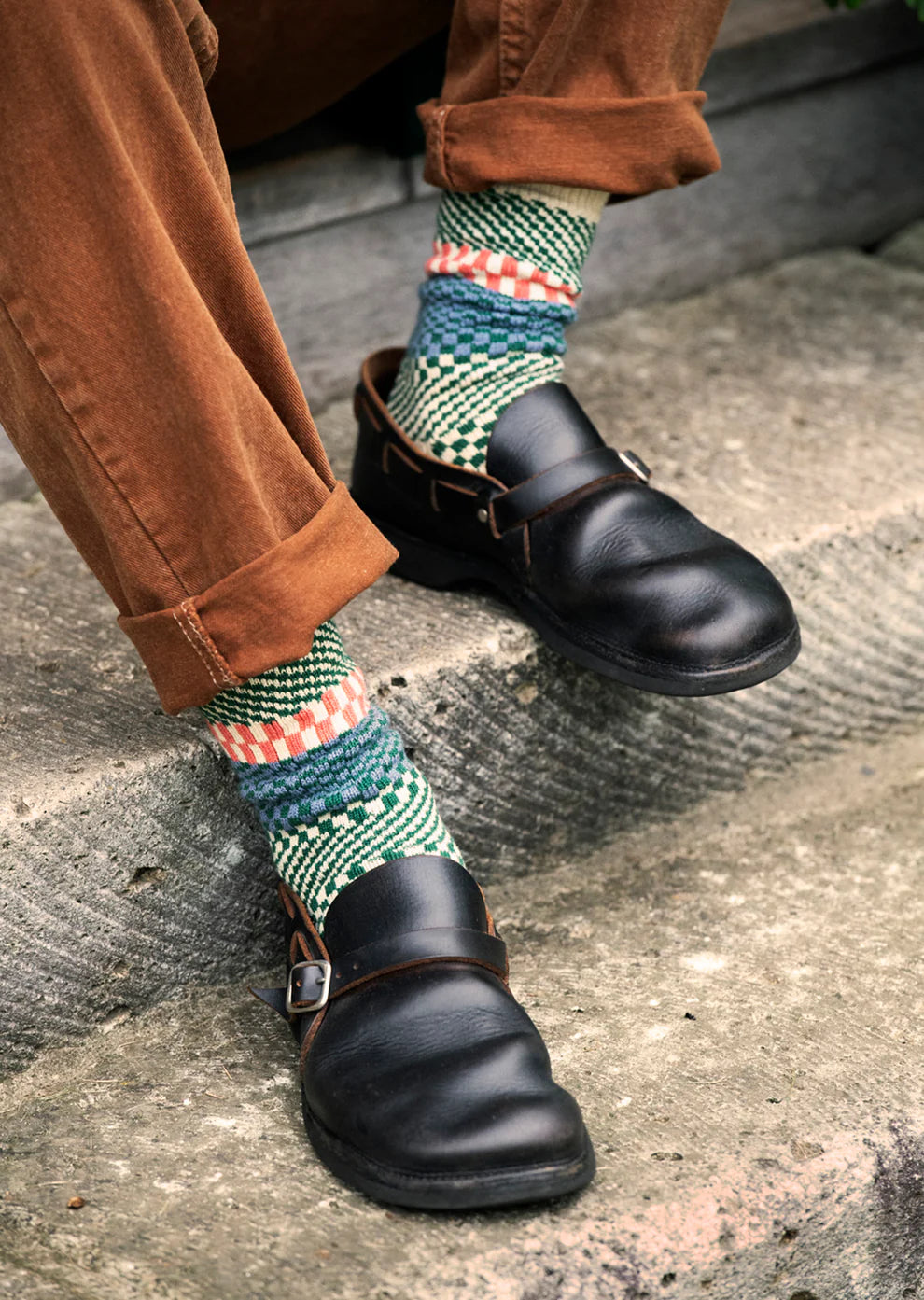 Rototo Check & Step Socks - Green