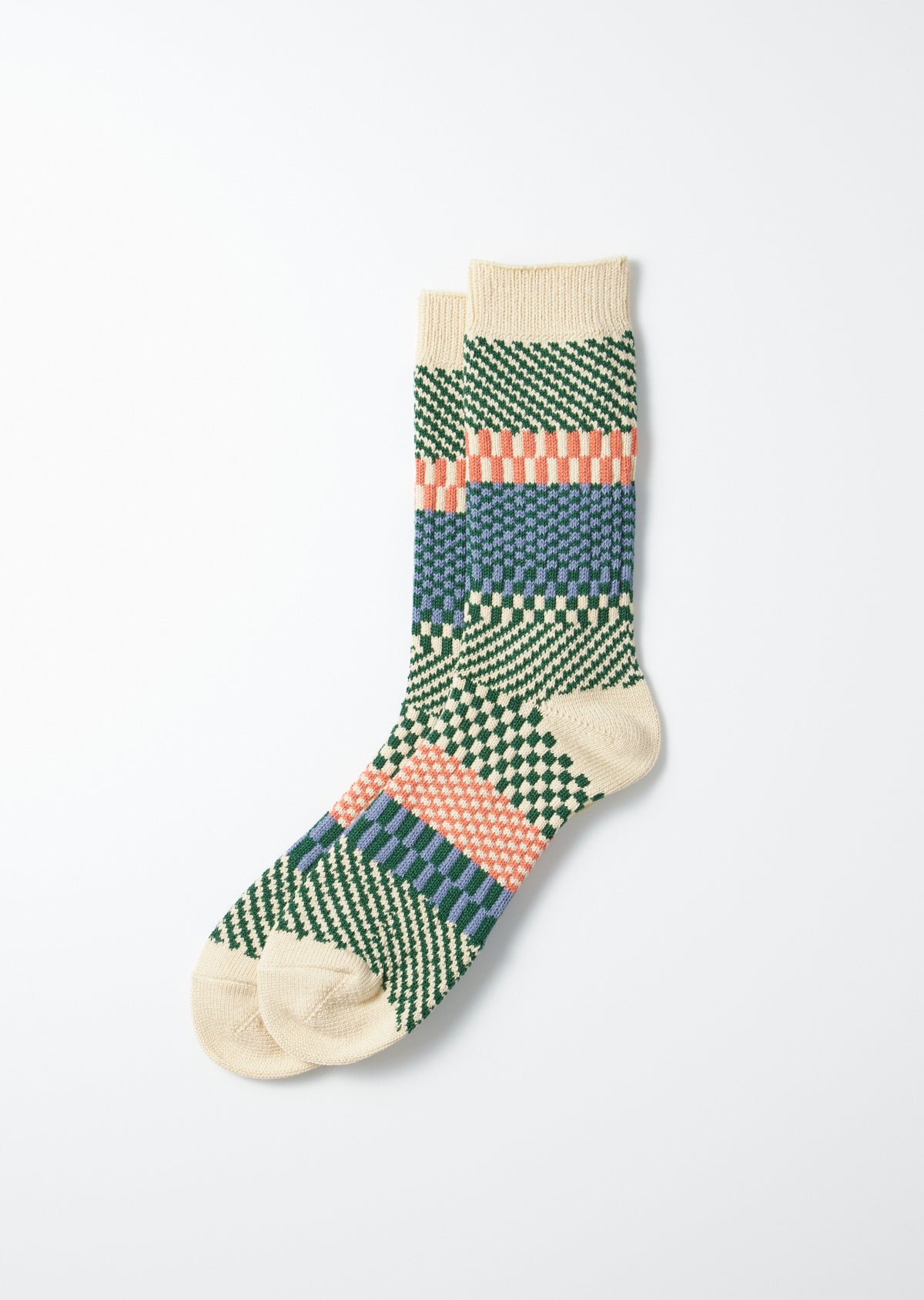 Rototo Check & Step Socks - Green