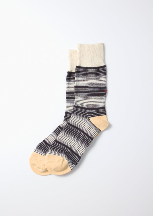 Rototo Horizontal Stripe Crew Socks- Charcoal