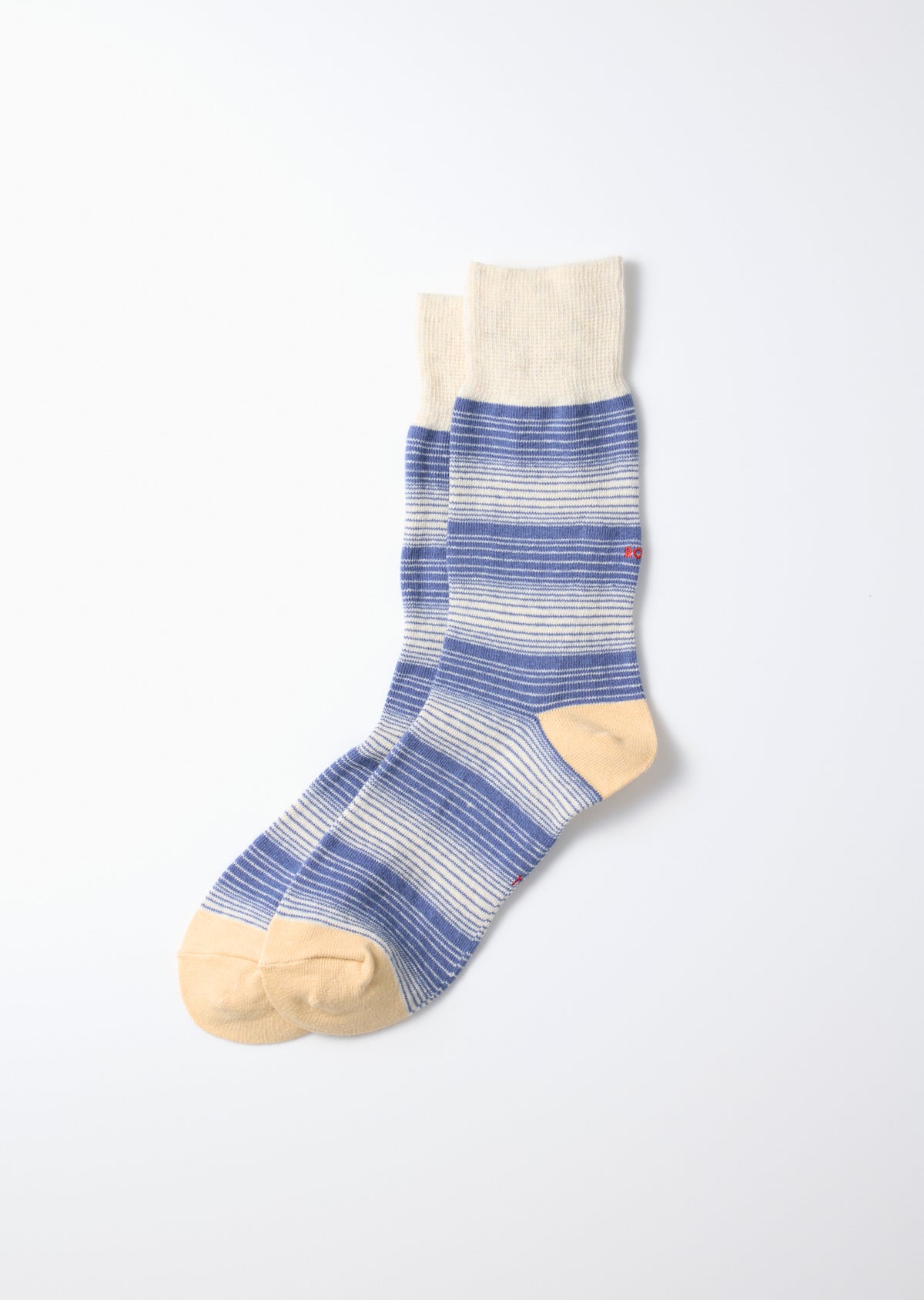 Rototo Horizontal Stripe Crew Socks - Light Blue