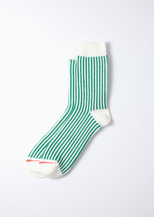 Rototo Vertical Stripe Socks - White/Green