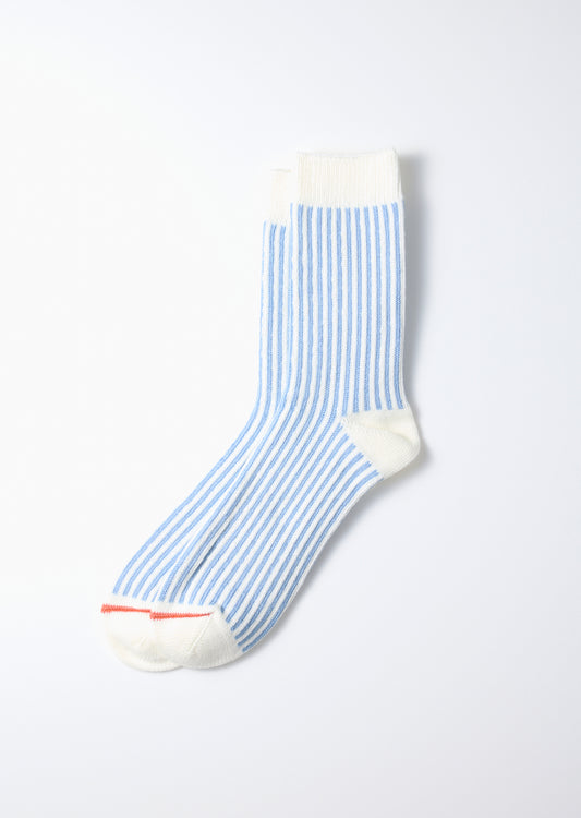 Rototo Vertical Stripe Socks - White/Light Blue