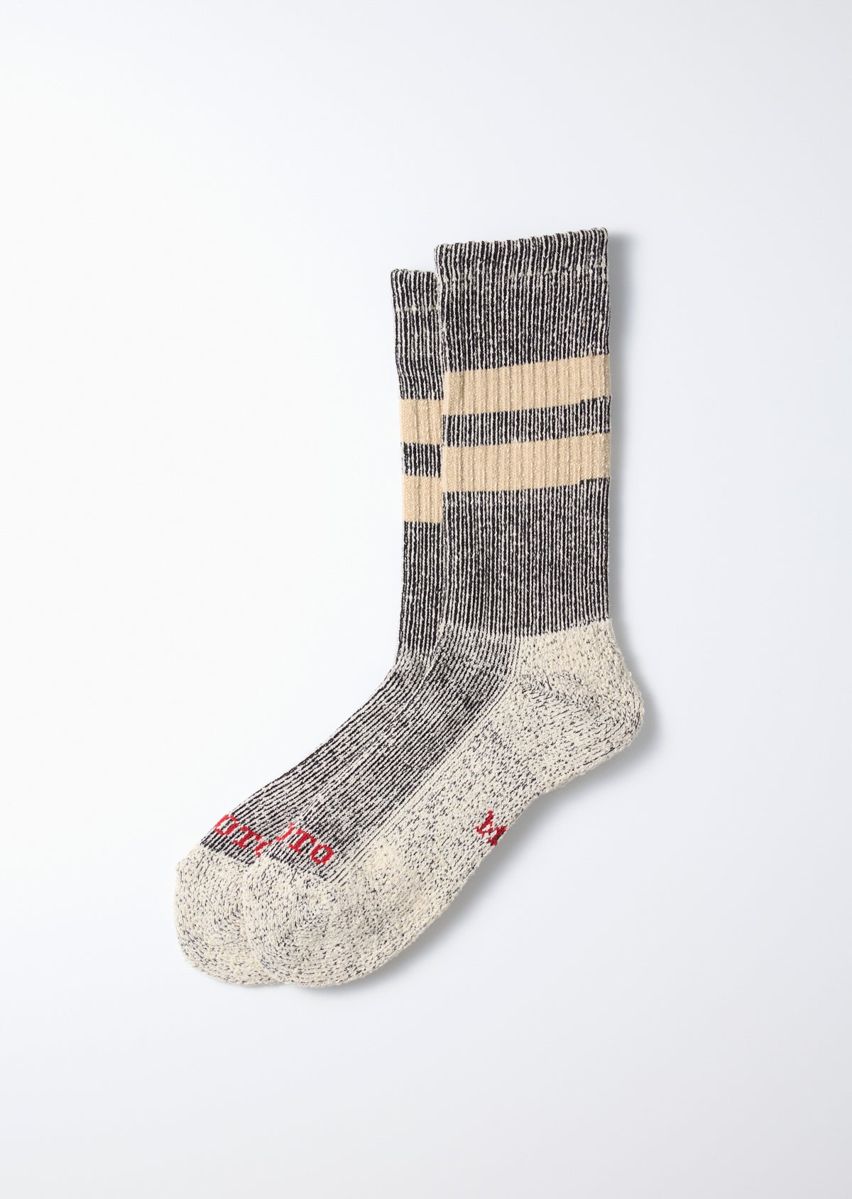 Rototo Pile Stripe MARL Socks - Black/Beige