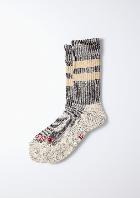 Rototo Pile Stripe MARL Socks - Black/Beige