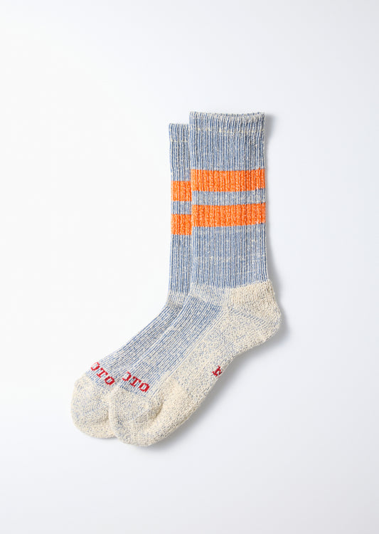 Rototo Pile Stripe MARL Socks - Blue/Orange