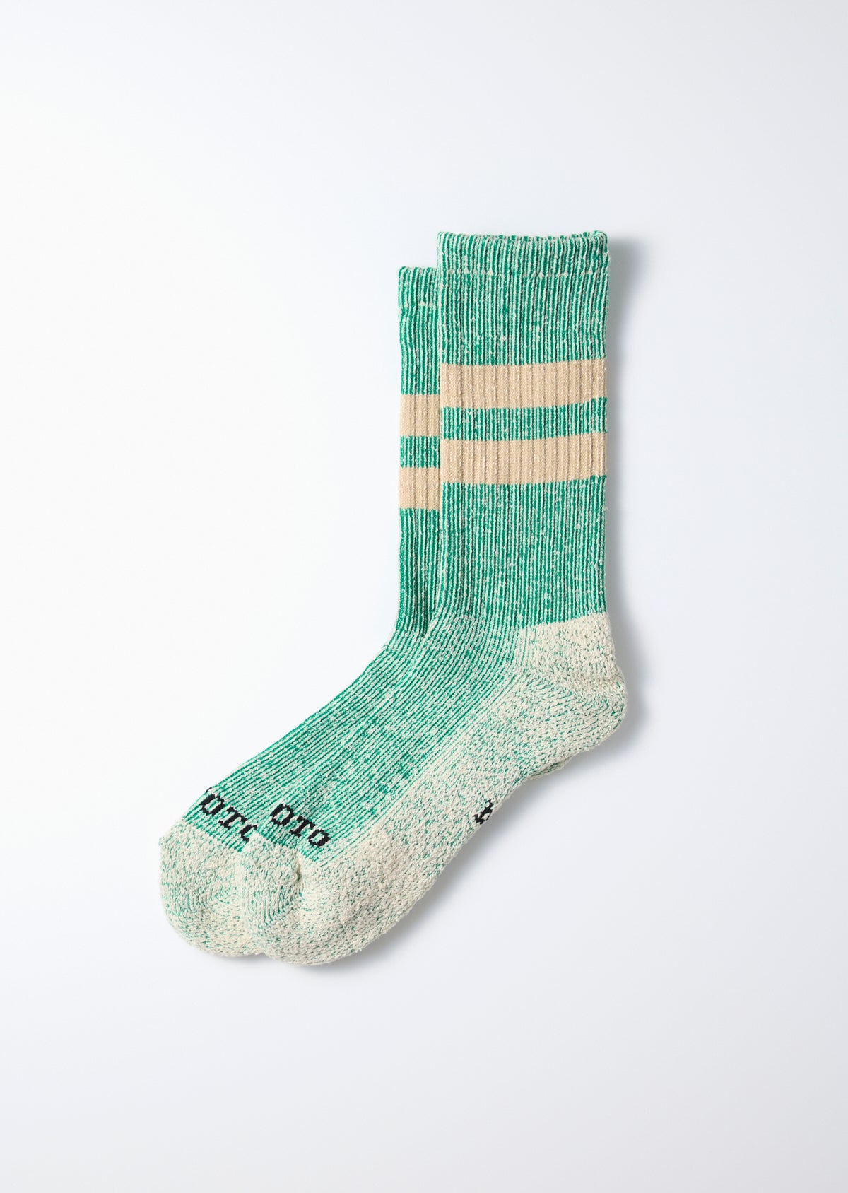 Rototo Pile Stripe MARL Socks - Green/Beige