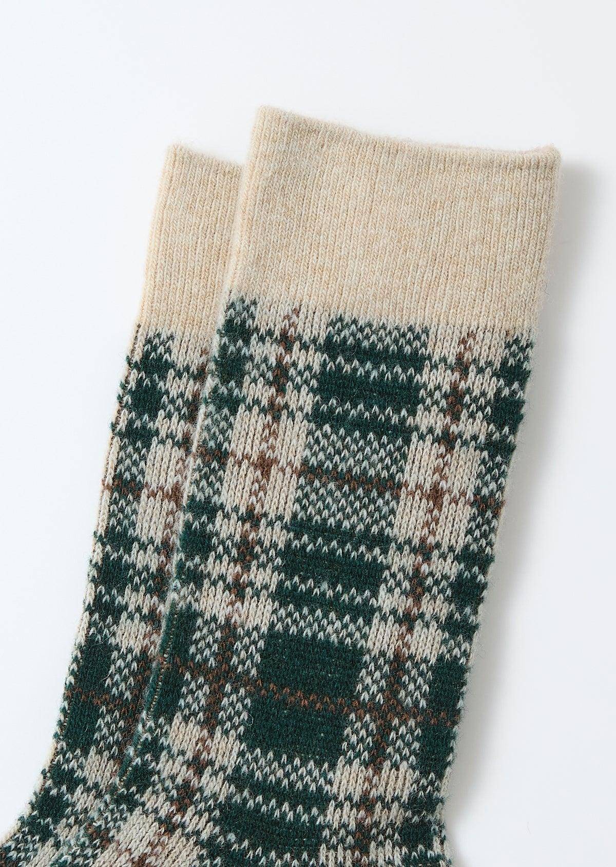 Rototo Check Pattern Socks - Beige/Green