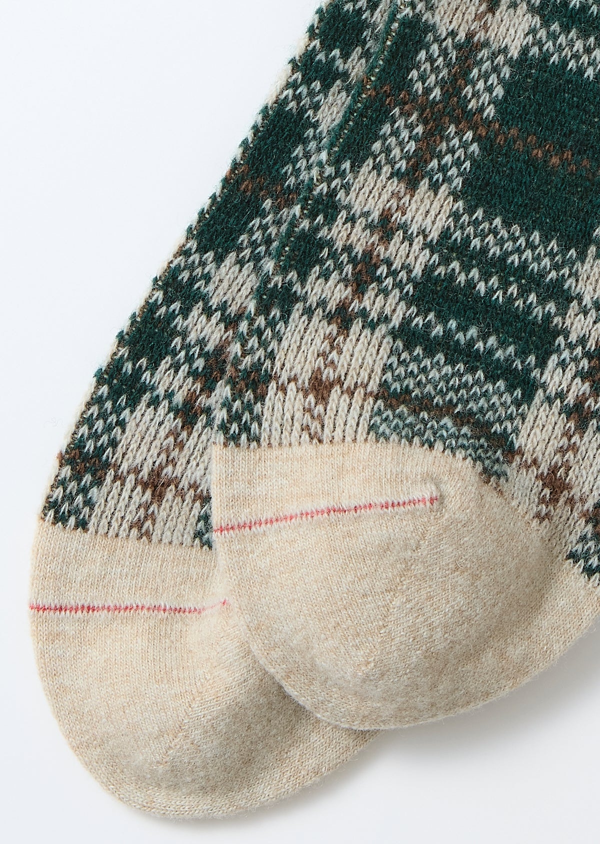 Rototo Check Pattern Socks - Beige/Green