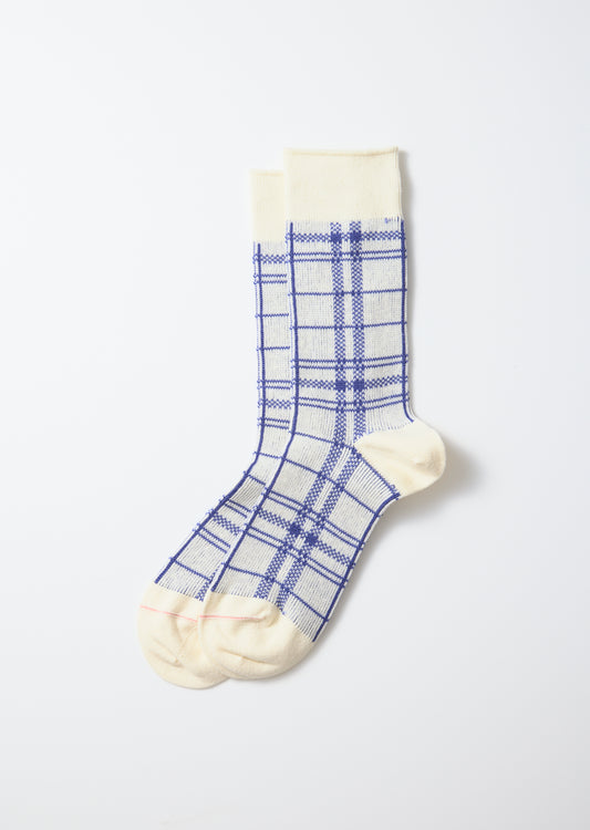 Rototo French Tea Towel Socks - Cream/Blue