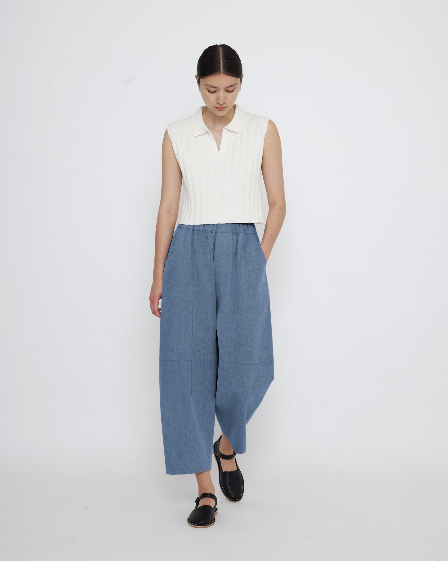 7115 by Szeki Unisex Elastic Panel Barrel Trouser - Light Denim