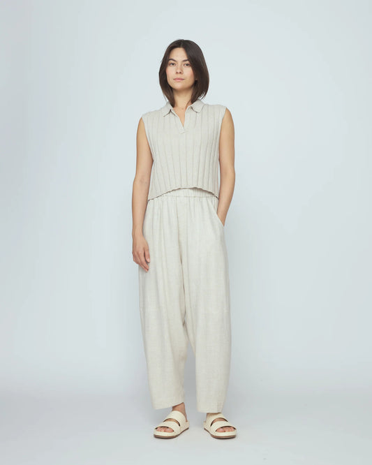 7115 by Szeki Unisex Elastic Panel Barrel Trousers - Oatmeal