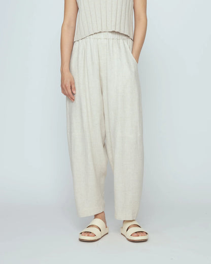 7115 by Szeki Unisex Elastic Panel Barrel Trousers - Oatmeal