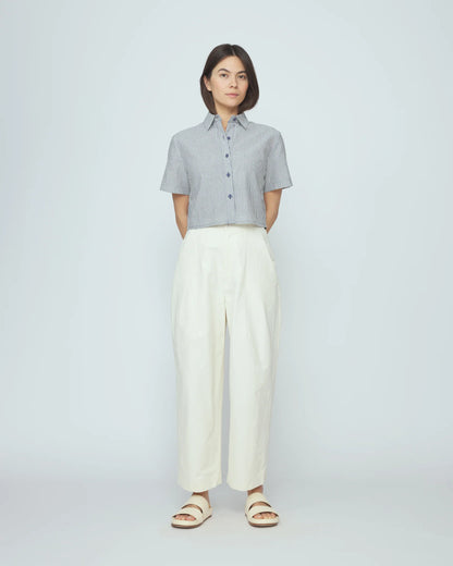 7115 by Szeki Striped Cropped Shirt - Navy Stripe