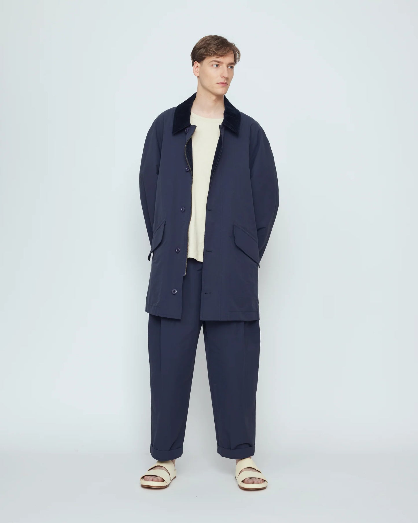 7115 by Szeki Unisex Mid-Length Duster - Navy