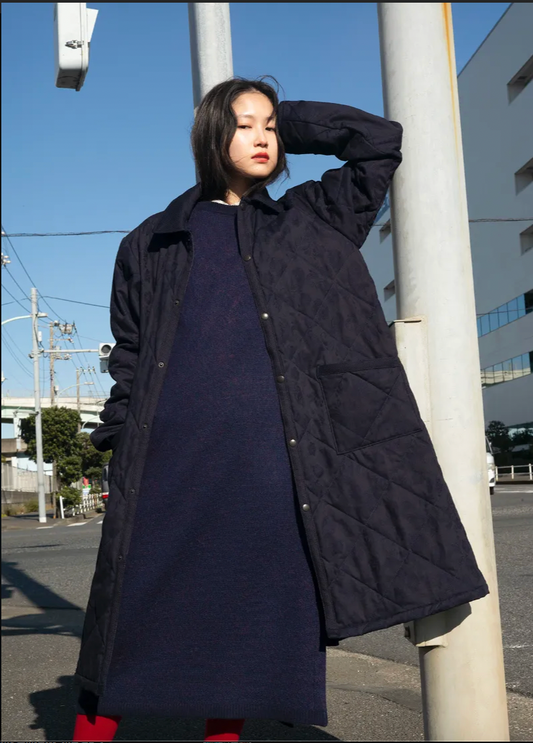 Blue Blue Japan "Tsujigahana" Jacquard Quilted Long Coat (Unisex)