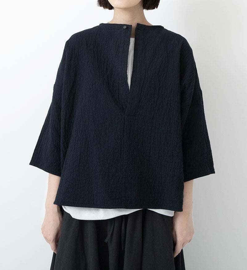 Veritecoeur Reversible Cotton Linen Pullover - Black (VC-2640)