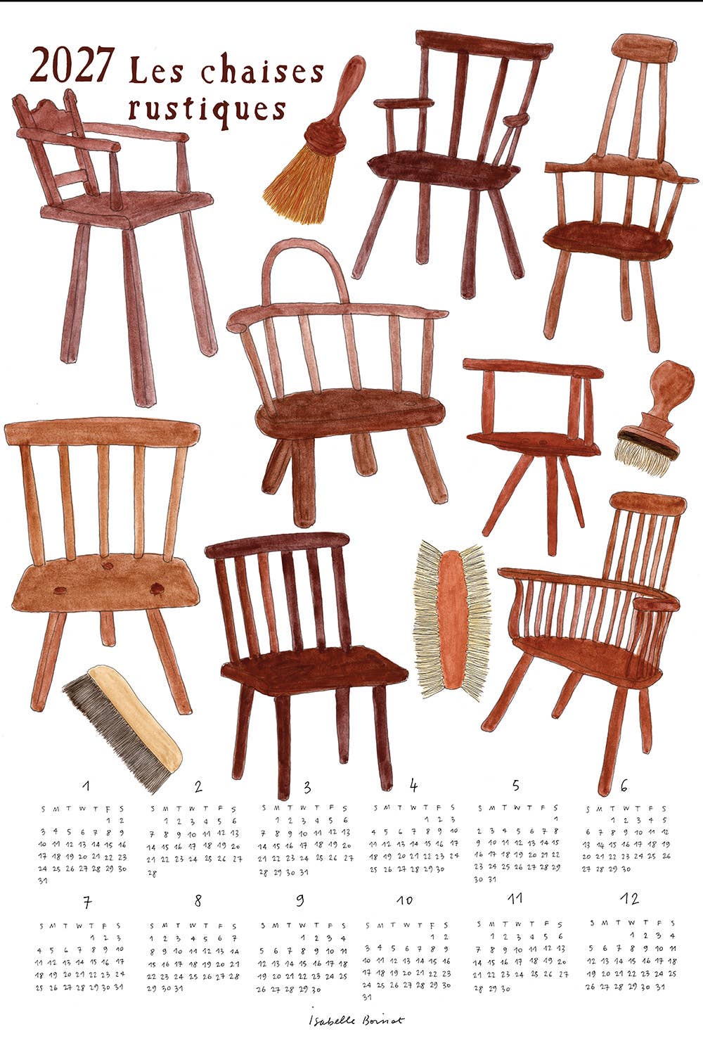 [Pre-order: Shipping Sep./Oct.]2027 Linen Calendar Les Chaises Rustique