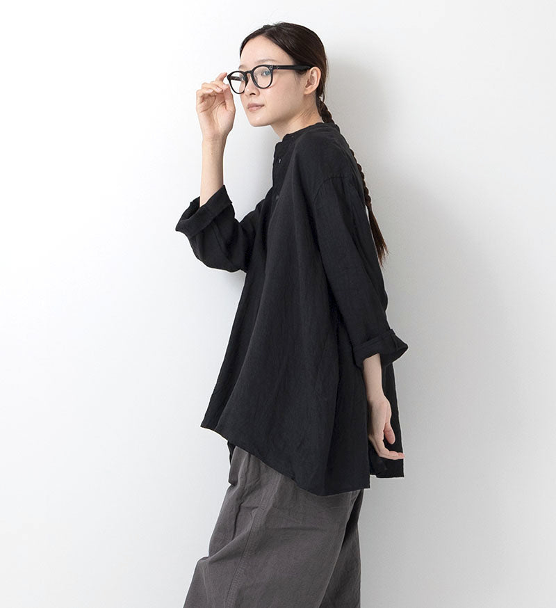 Veritecoeur Linen Gathered Blouse - Black (ST-167L)