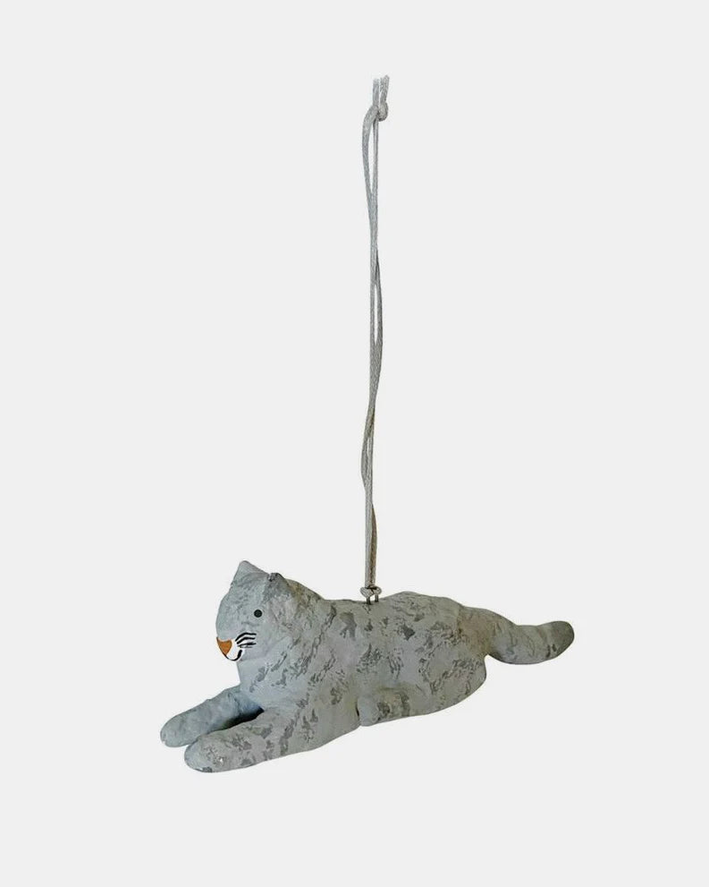 Paper Mache Grey Tabby Cat Ornament by Fog Linen Work