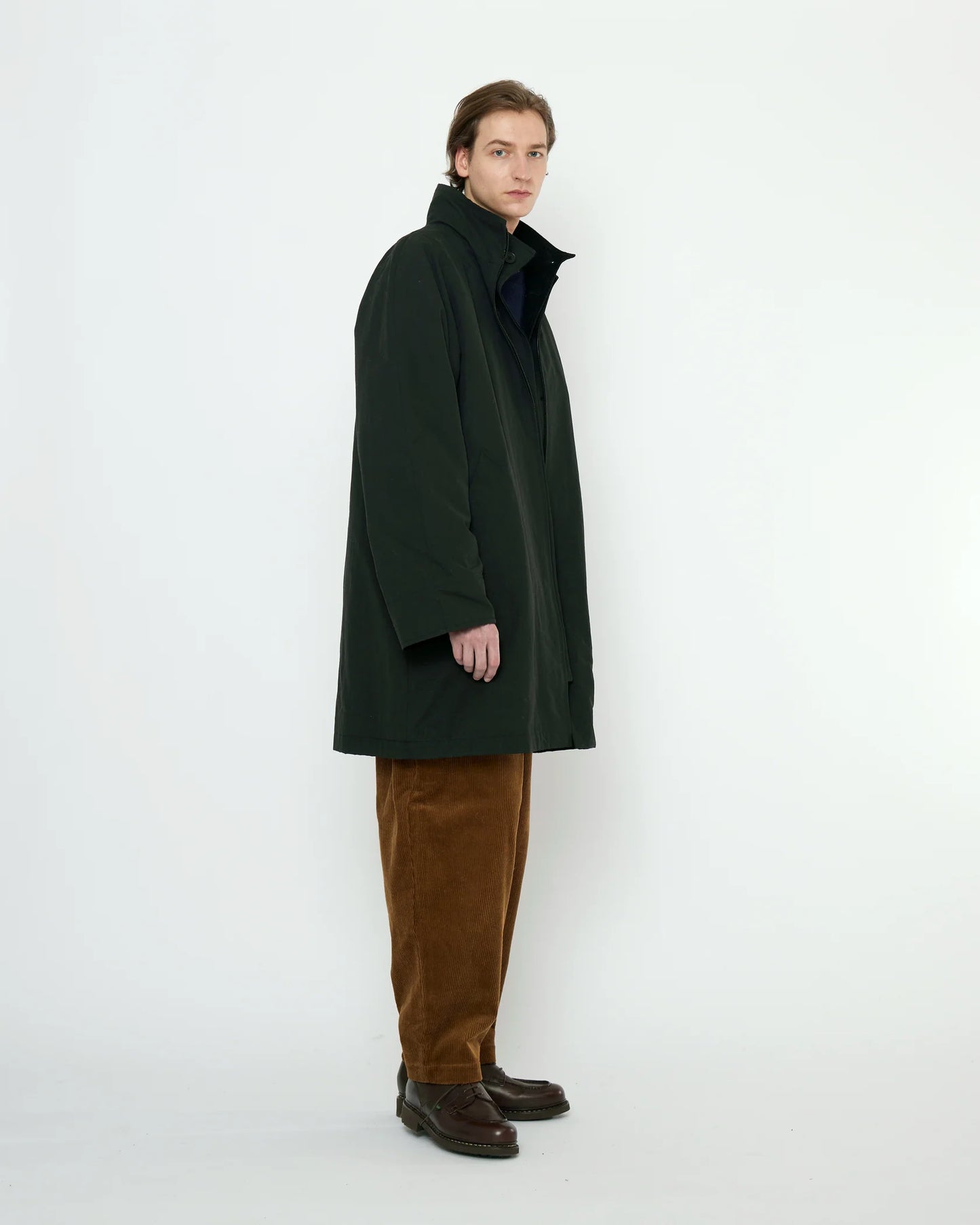 7115 by Szeki Unisex Double Collar Overcoat (Water-Repellent) - Black