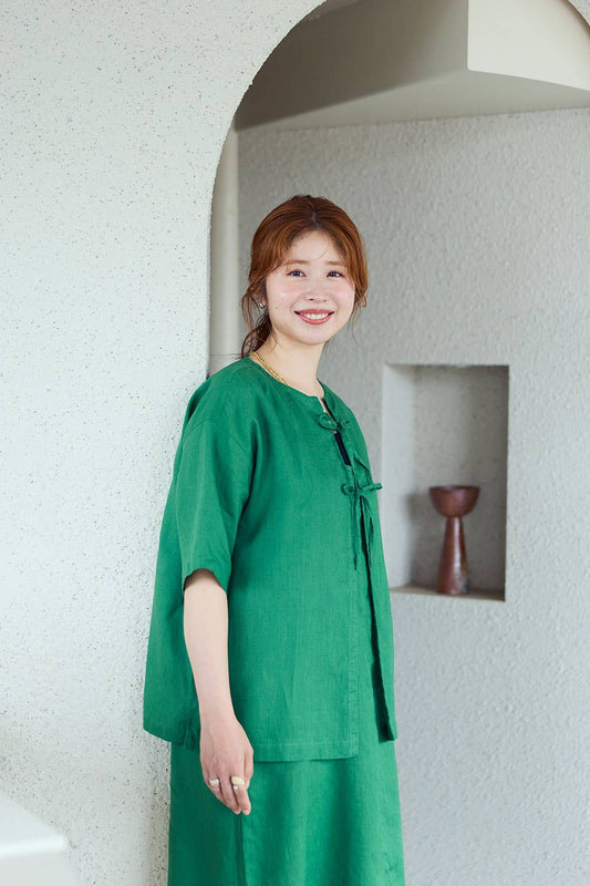 Fog Linen Work Anne Top Vert Ecossais