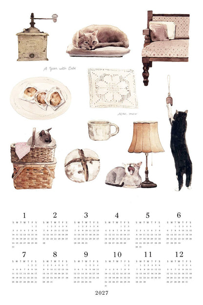 [Pre-order: Shipping Sep./Oct.]2027 Linen Calendar With Cats