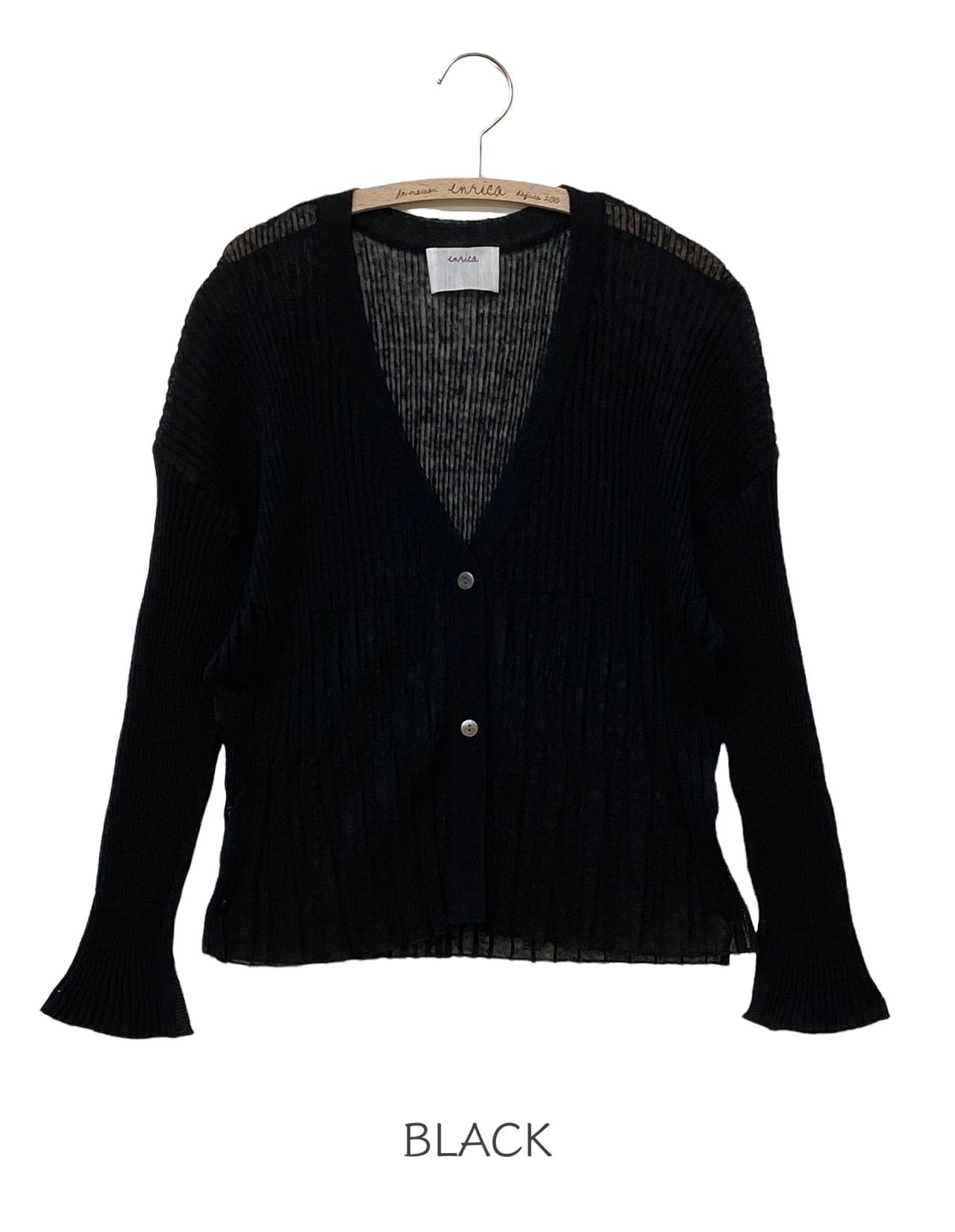 ENRICA Light Linen Rib Knit Cardigan - Black