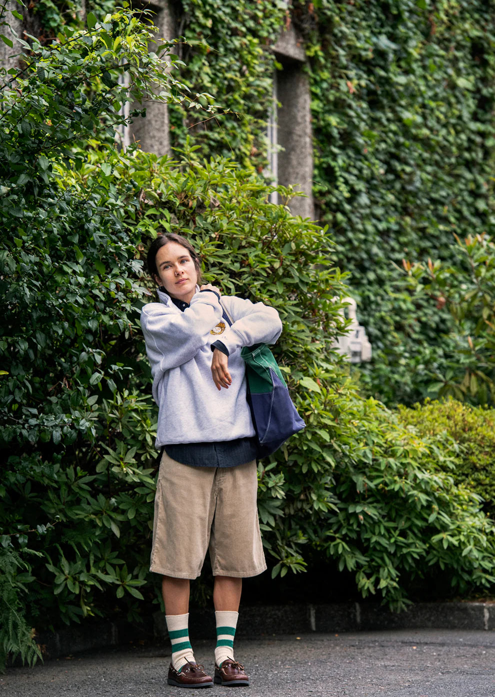 Rototo Recycled Cotton Stripe Socks - Ecru/Green