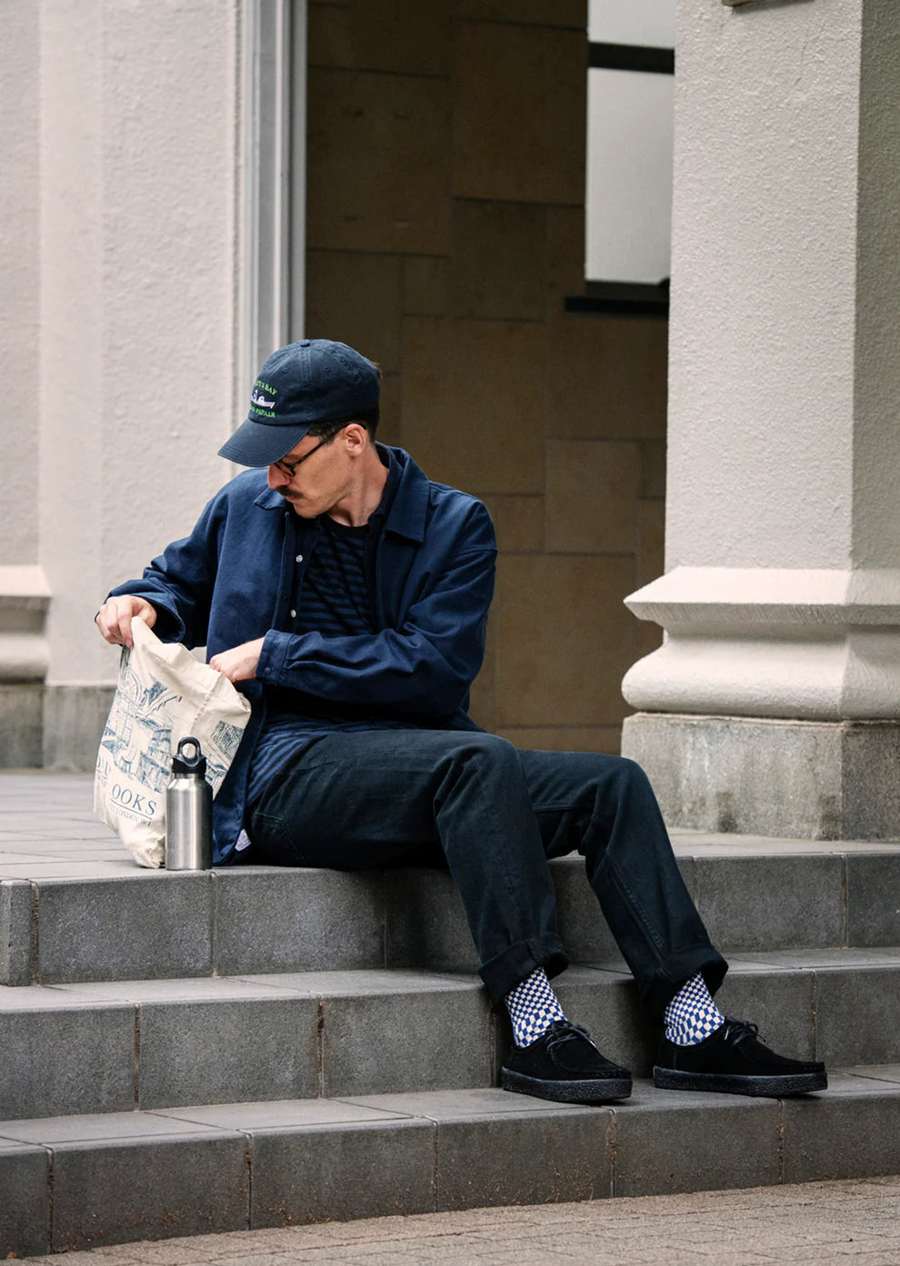 Rototo French Checkerboard Pattern Socks - Blue