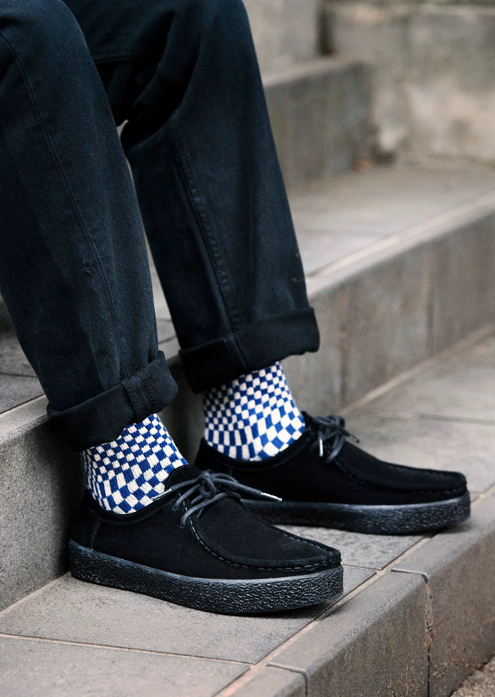 Rototo French Checkerboard Pattern Socks - Blue
