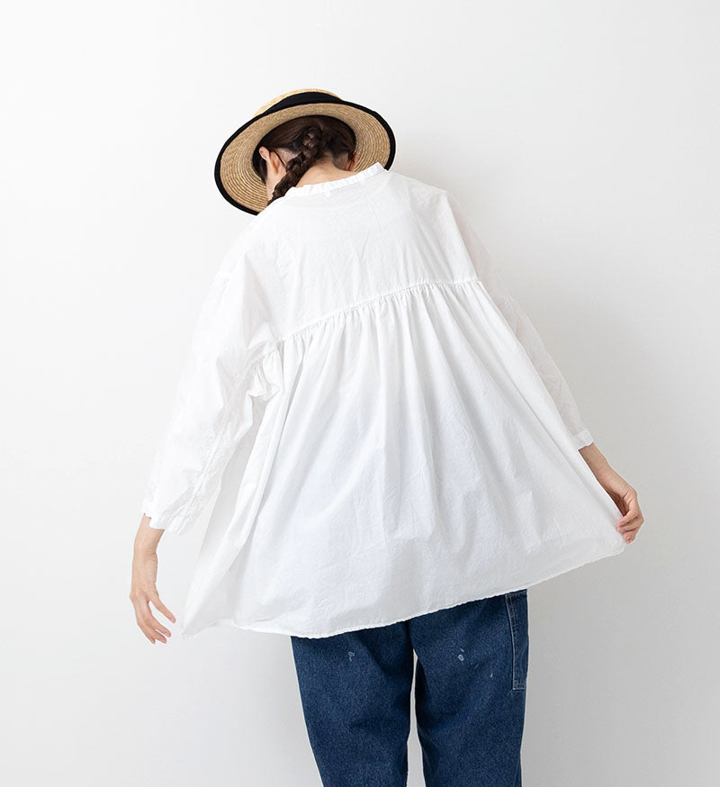 Veritecoeur Cotton Gathered Blouse - White (ST-167C)