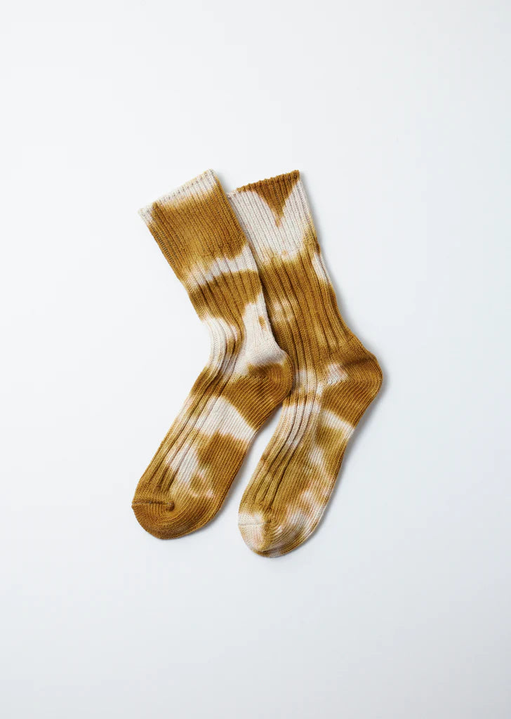 Rototo Tie Dye Chunky Ribbed Crew Socks - Light Brown/Beige