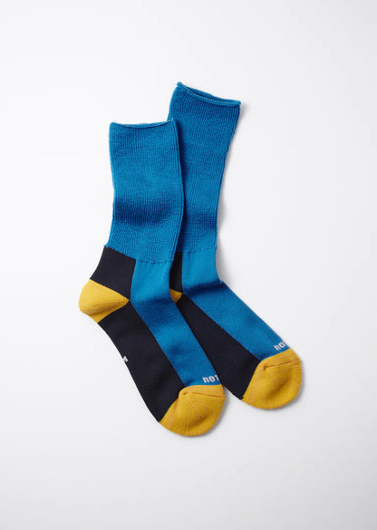 Rototo Hybrid Pile Crew Socks - Blue/Navy/Yellow