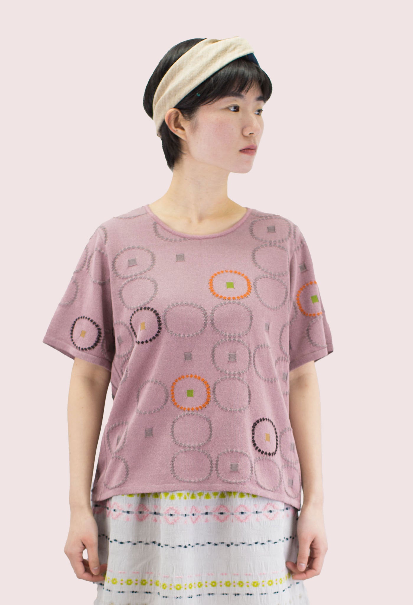 [50% off] Fuga Fuga Dots & Circle Knitted Pullover - Pink