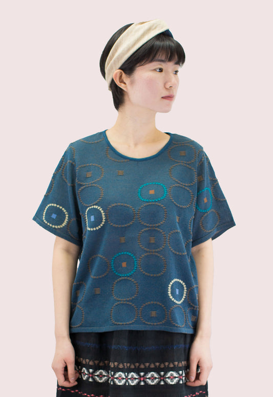 [50% off] Fuga Fuga Dots & Circle Knitted Pullover - Blue