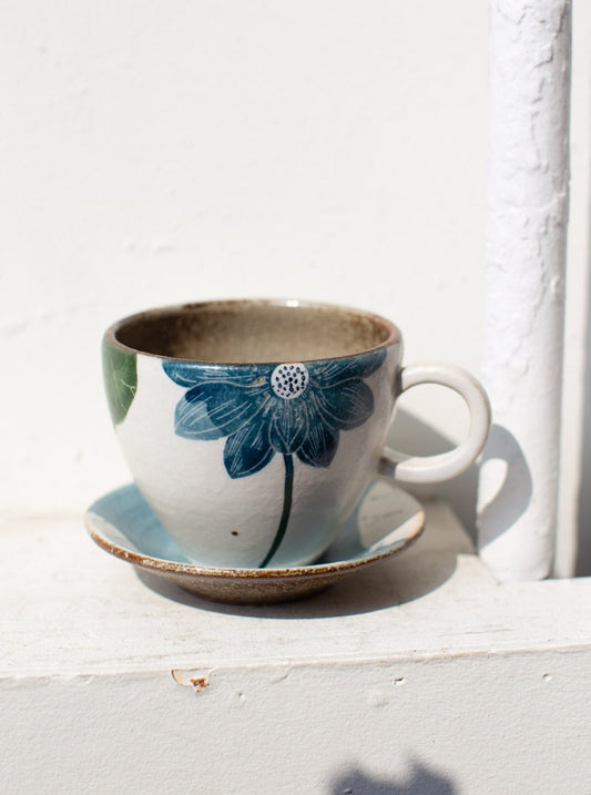 Blue Lotus Mug with Handle by Momoko Otani