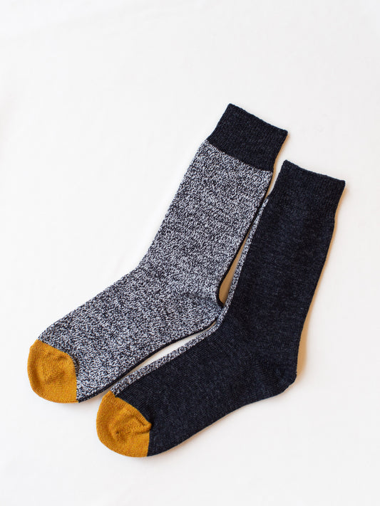 Rototo Woolen Half & Half Socks - Charcoal/M. Black