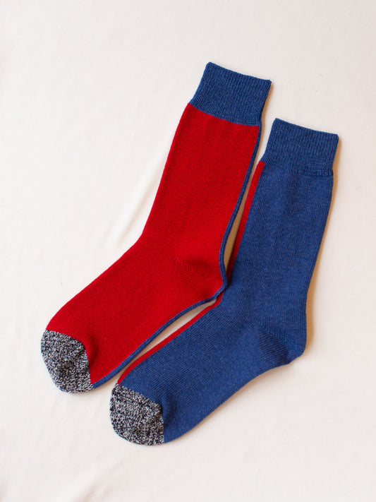 Rototo Woolen Half & Half Socks - Blue/Red