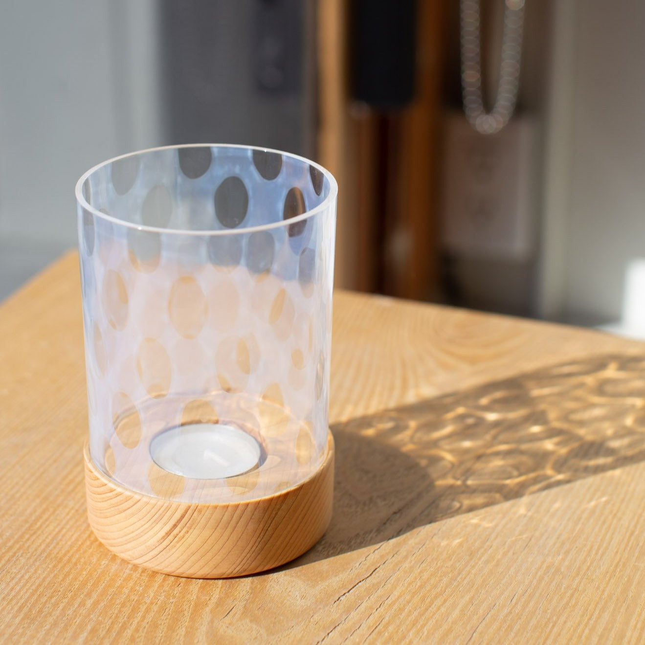 HIROTA Glass “Taisho Roman (大正浪漫)” Candle Holder with Wooden Stand - Polka Dot