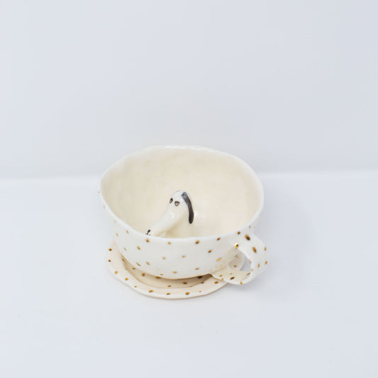 (20% off) Gold Polka Dog Cup with Saucer by Eleonor Bostrom
